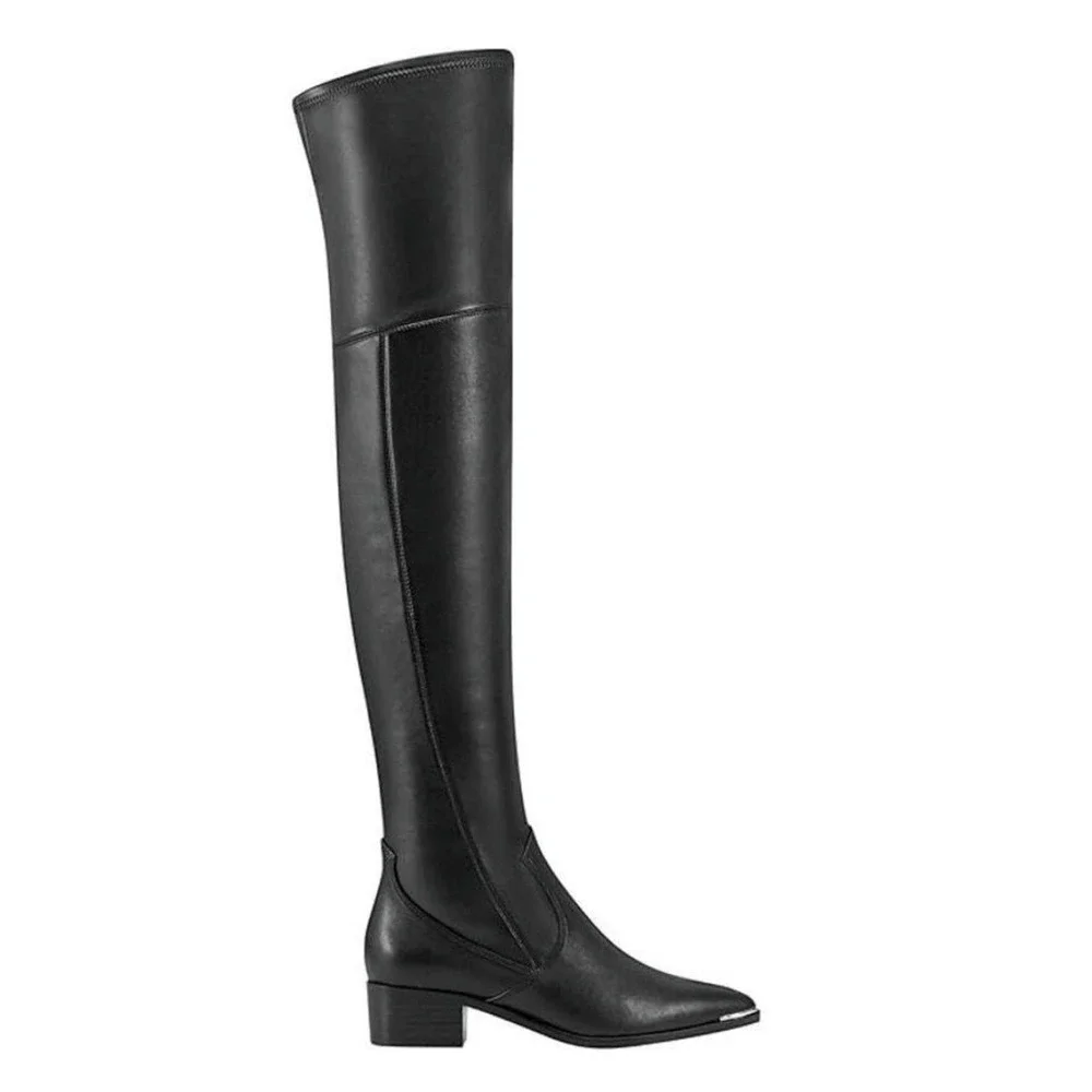 Marc Fisher LTD Black Over The Knee Boots Metal Tip Detail Size 6.5M NEW
